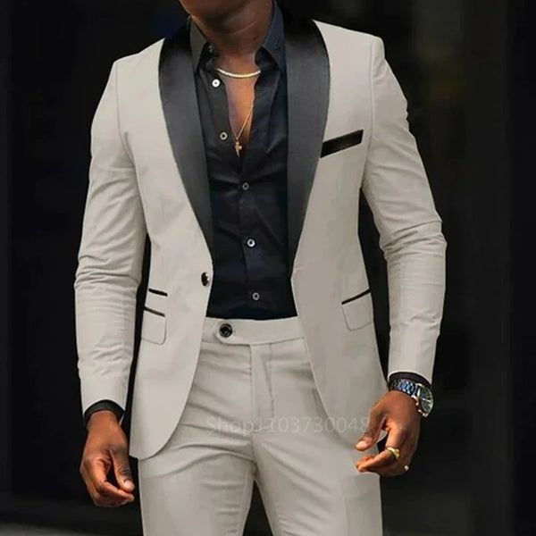Slim Fit Men Wedding Suit Set with Shawl Lapel Blazer and Pants for Parties and Business Events